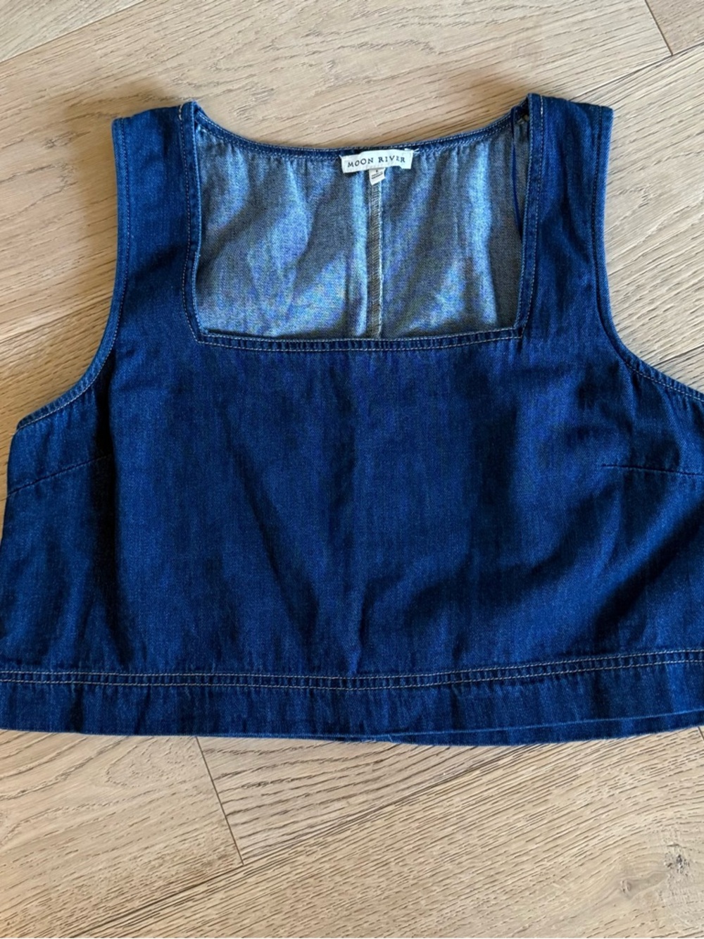 Moon River Denim Tank Top Square-Neck Crop Tank Size Large